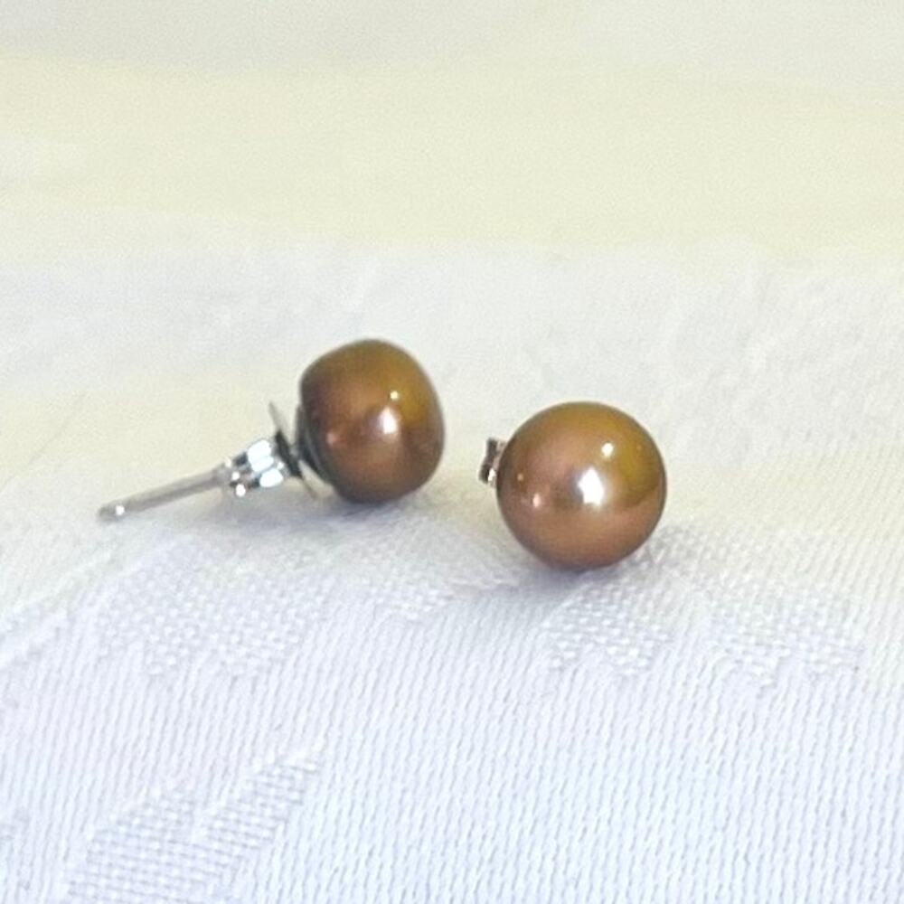 HONORA Pearl Earrings Sterling Silver Mocha Stud Classic Freshwater Cultured